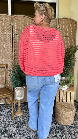 Alternate view of Oh Bouy! CORAL Slouchy Sweater Top
