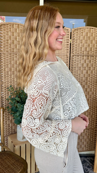 Natural Woman Crochet Hooded Top
