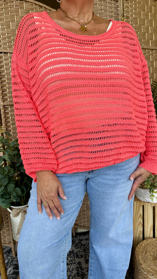 Alternate view of Oh Bouy! CORAL Slouchy Sweater Top
