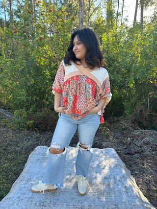 MICA F3048 Jeans 90s Vintage Crop Flare Light Wash Distressed High Rise