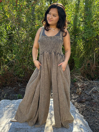 Oli & Hali Charcoal Washed Wide Leg Jumpsuit Romper