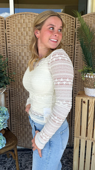 Alternate view of Cream Striped Lace Layer Top

