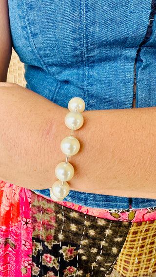 Large Pearl & Silver Magnetic Bracelet
