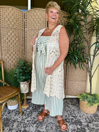 Alternate view of Pistachio Sage Stripe Strapless Jumpsuit
