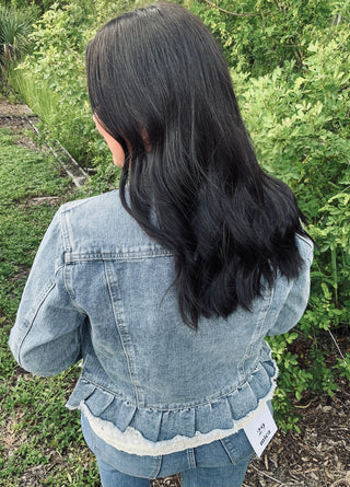 Listicle Ruffle Hem Denim Jacket