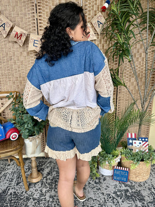 Alternate view of Young Threads Choosin' Texas Denim & Ivory Patchwork Top
