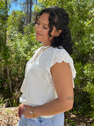 Alternate view of White Eyelet Flutter Sleeve Top
