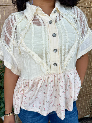Alternate view of POL Hopeless Romantic Floral & Pearl Top
