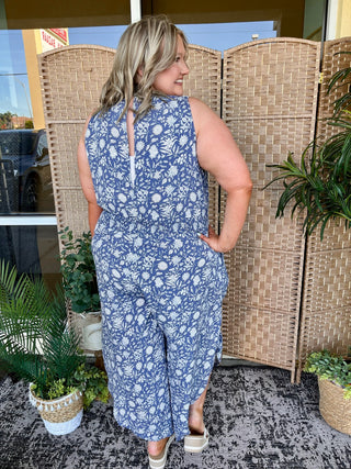 Alternate view of Walk the Line Blue Floral Jumpsuit

