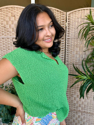 Alternate view of Kelly Green Dolman Sleeve Slub Sweater Top
