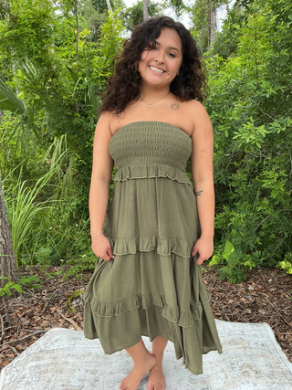 Listicle Smocked Ruffle Tiered Maxi Skirt or Midi Dress (3 COLORS)