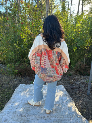 Oli & Hali APRICOT Criss Cross Ribbed Patchwork Top