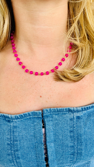 Hot Pink Glass Bead Magnetic Necklace
