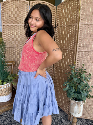 Alternate view of Boot Scootin Boogie Tiered Midi Skirt DUSTY BLUE
