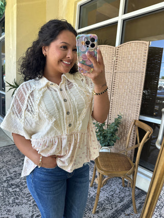 Alternate view of POL Hopeless Romantic Floral & Pearl Top

