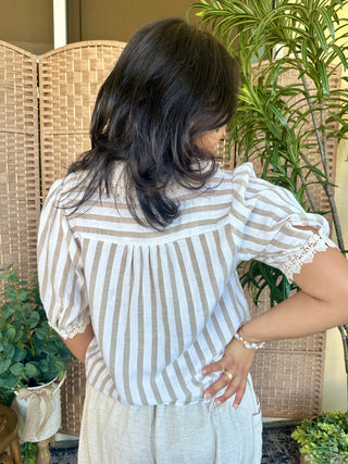 Alternate view of Walk on the Beach Natural Striped Collar Top
