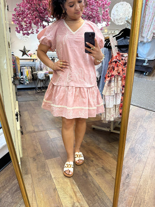 Alternate view of Forte Blush Embroidered Puff Slv Ruffle Hem Dress
