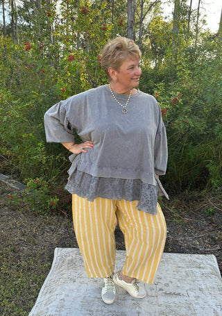 Oddi Yellow Striped Relaxed Fit Cotton Pants