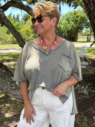 Vintage Wash FADED NAVY VNeck Top OVERSIZED
