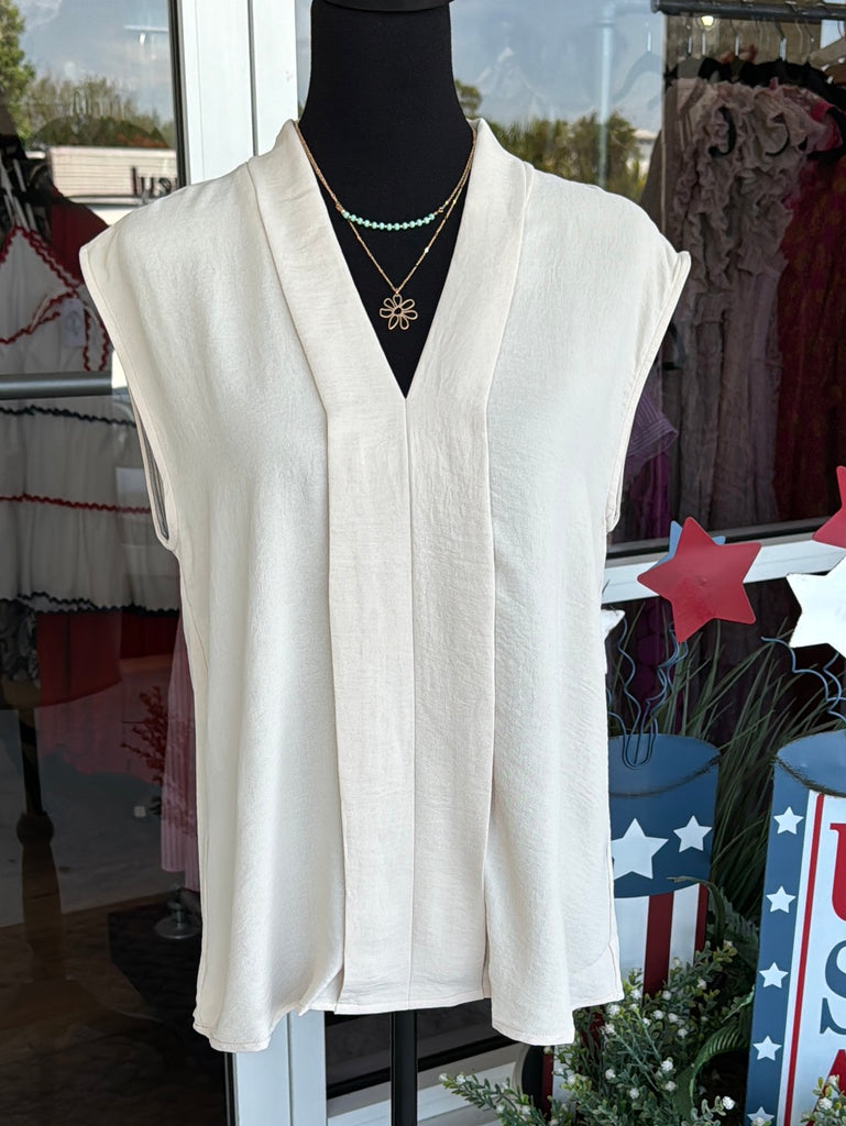 FINAL SALE Jodifl Oatmeal Lapel Collar Sleeveless Top - The Gypsy Belle Boutique