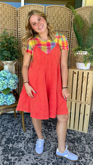 Alternate view of Easel Soak Up the Sun Romper Vintage Red
