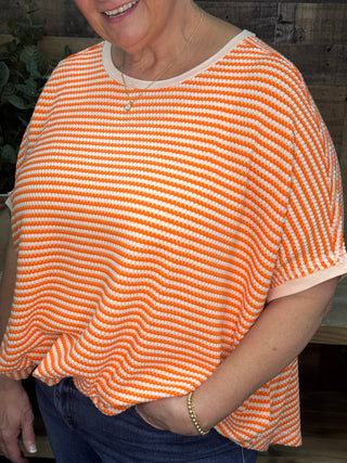 Alternate view of Easel ORANGE Stripe Short Sleeve Top
