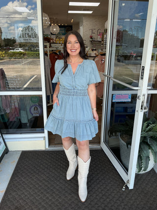 Sew In Love Denim Short Slv Short Dress
