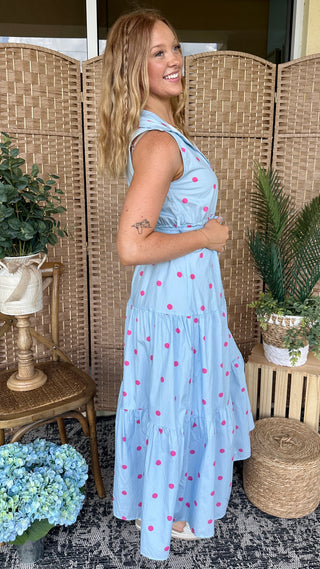 Wish You Well Pink & Periwinkle Dot Dress
