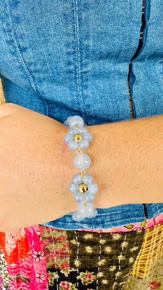 Periwinkle Flowers Glass Bead Magnetic Bracelet
