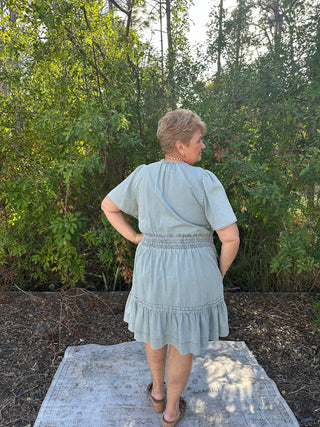 Sew In Love Denim Short Slv Short Dress