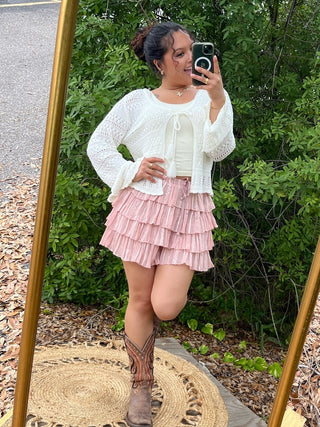 Listicle Dusty Rose Lace Tier Ruffle Shorts