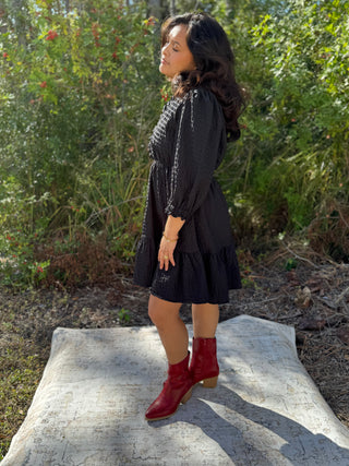 Umgee Ruffled Trim Textured Baby Doll Dress (2 COLORS)