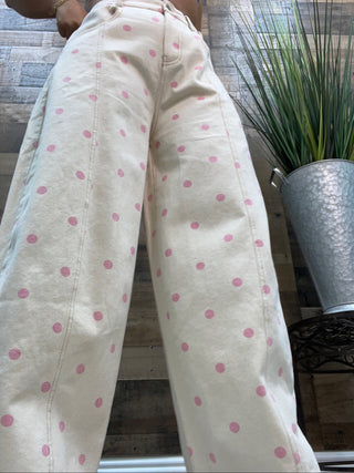 Peach Love Cream & Pink Polka Dot Gypsy Fit Wide Leg Pant