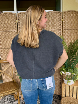 Alternate view of Easel Plain Jane BLACK Drop Shoulder Top OVERSIZED
