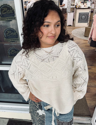 Mello Cream Diamond Weave Long Sleeve Sweater Top