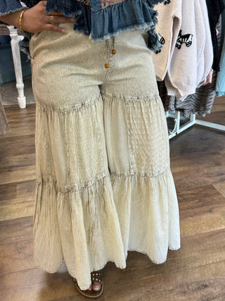 Alternate view of Young Threads Boho Tiered Ivory Latte Patchwork Pants
