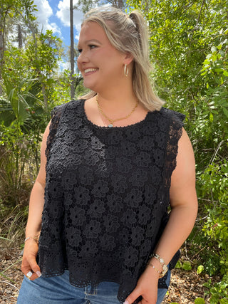 Like Love Black Lace Crochet Sleeveless Top