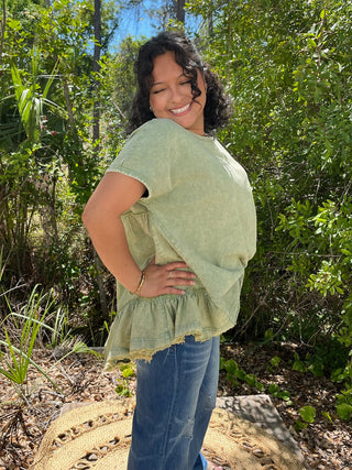 Alternate view of Green Ruffle Bottom Top
