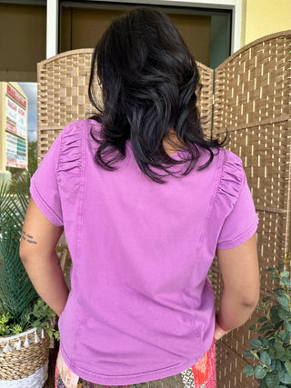 Alternate view of Easel ORCHID Mineral Wash Textured Short Sleeve Top
