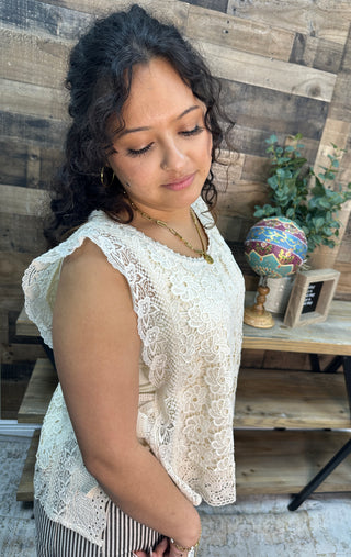 Alternate view of Like Love Cream Lace Crochet Sleeveless Top
