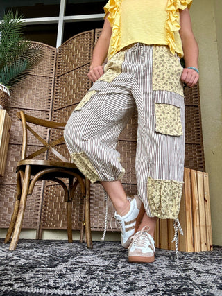Alternate view of Prairie Mae Taupe & Yellow Jogger Pants
