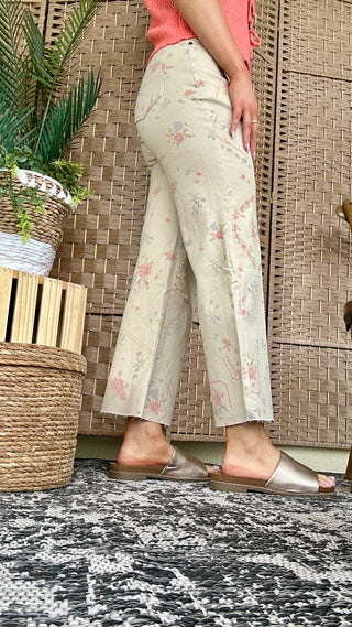 Easel Cross Stitch Floral Stretch Twill Pants
