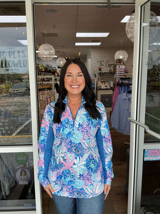 Simply Southern Zip-Up Athletic Top in Reef color, lightweight and stylish, perfect for workouts and casual wear. Final sale item.