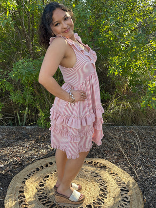 Alternate view of Easel PINK Striped Sleeveless Ruffle Dress
