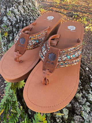 Alternate view of Yellowbox Tania Brown & Turquoise Wedge Sandal
