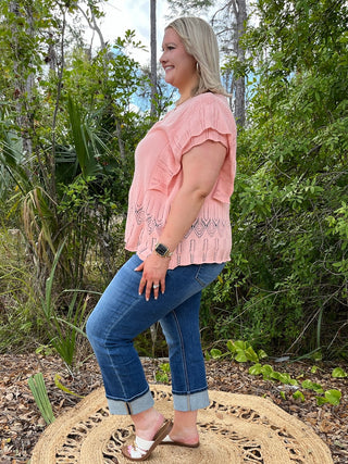 Salmon Pink Crochet Happy Day Top