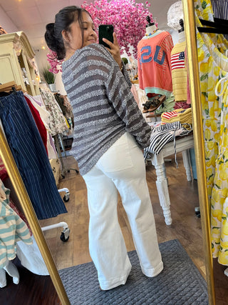 Alternate view of POL BLACK V Neck Stripe Sweater Top
