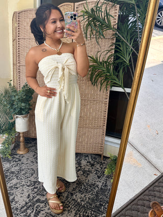 Alternate view of Lemon Meringue Stripe Strapless Jumpsuit
