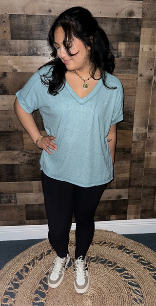 Super Soft VNeck Dusty Teal Short Sleeve Top