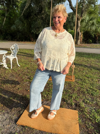 Alternate view of Risk It All NATURAL Dolman Lace Top OVERSIZED
